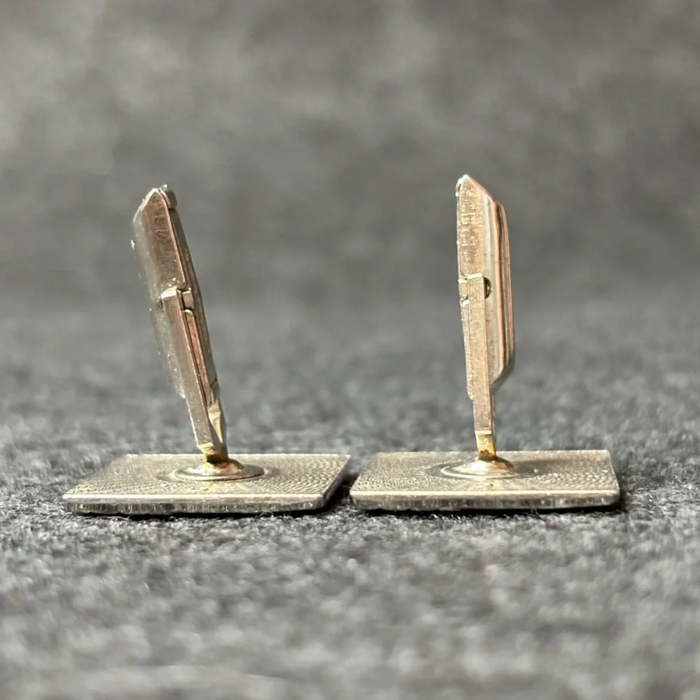 Silver and Black Square Cufflinks with Fleur-de-Lis and Curved Design